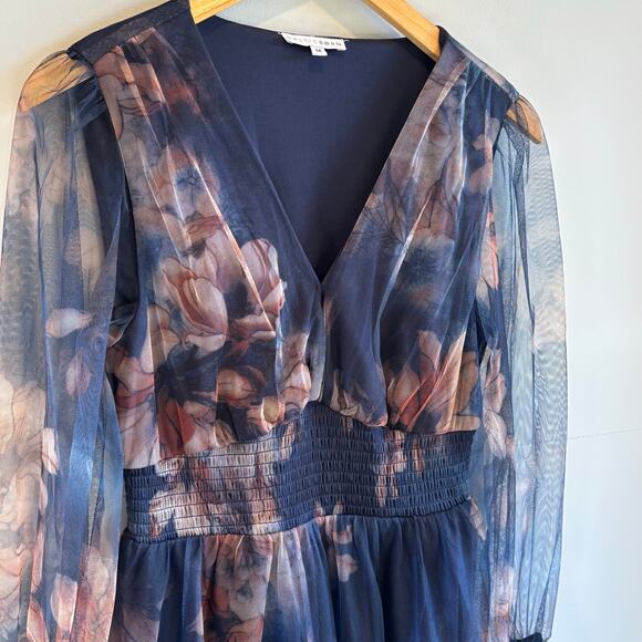 Baltic Born Layla Tulle Maxi Dress in Dark Blue Floral - size Medium - Picture 4 of 7